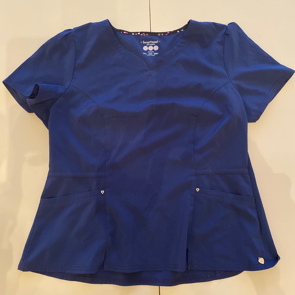 Heart Soul Navy Blue Scrub Top